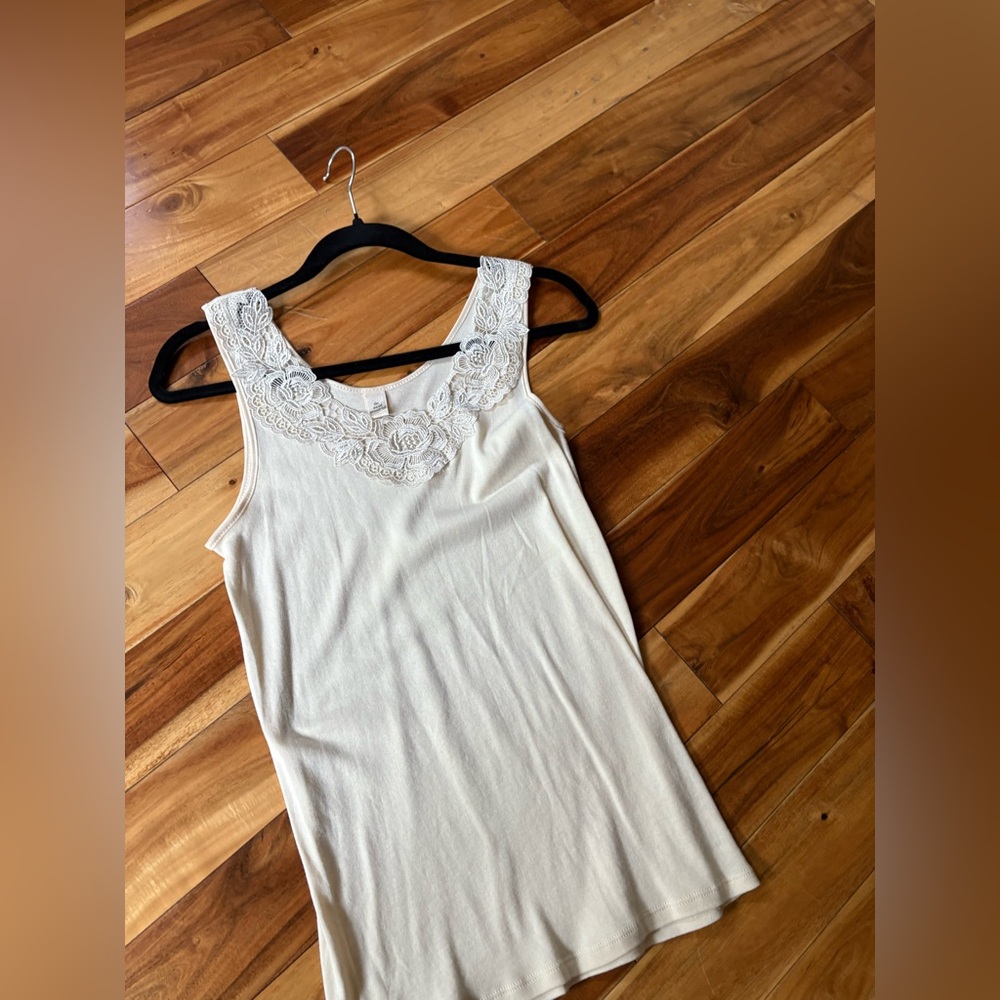 Cream Sleeveless Top with Lace Detail